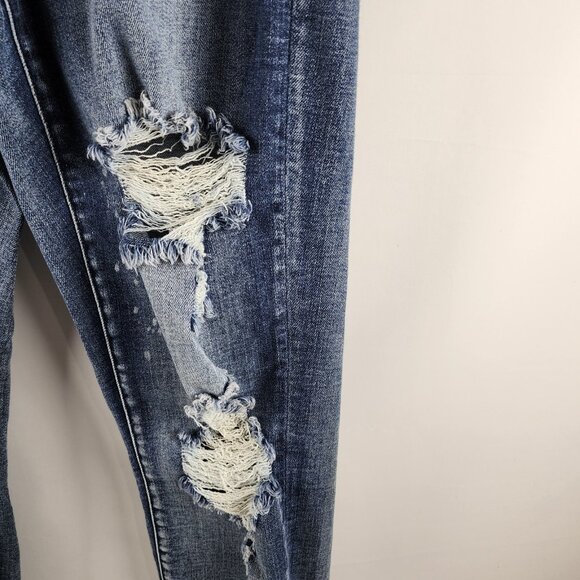 Judy Blue Jeans Womens 7/28 Blue Distressed Boyfriend Fit Button Fly JB2169LT - Picture 5 of 13